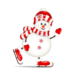 Snowman on skates, isolated on white background.