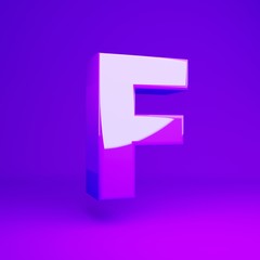 Glossy violet letter F uppercase violet matte background