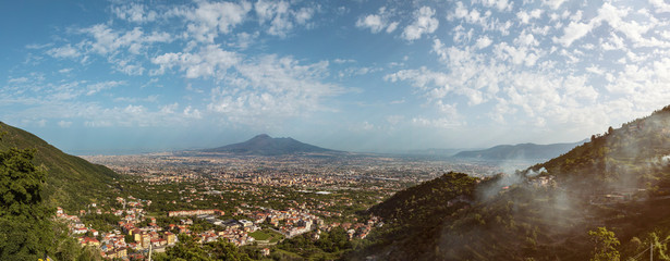 panoramic view over Angri Scafati and Pompei to the Vesuvio Volcano in Italy
