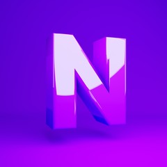 Glossy violet letter N uppercase violet matte background