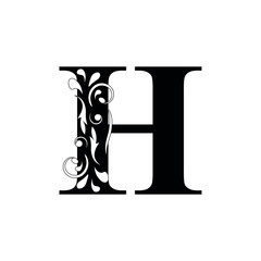 letter H. Black flower letters,  alphabet.  Beautiful capital letter. vector
