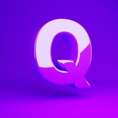 Glossy violet letter Q uppercase violet matte background