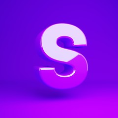 Glossy violet letter S uppercase violet matte background