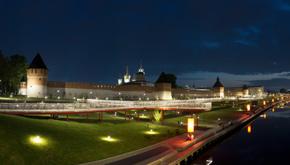 Fototapeta na wymiar Ancient kremlin in Tula at night, Russia