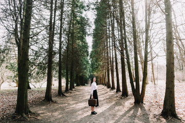 Beautiful dreamy girl portrait. Romantic portrait of a beautiful girl in the park