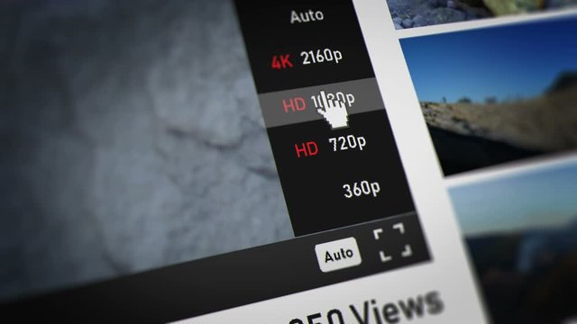 Mouse Cursor Choosing 4K resolution on Video Sharing Website