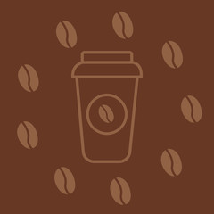 Take-away cup coffee. Frame of coffee beans