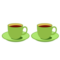 Green Tea Cups and Saucer - Cartoon Vector Image