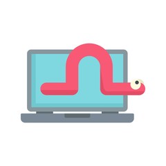 Worm laptop icon. Flat illustration of worm laptop vector icon for web design