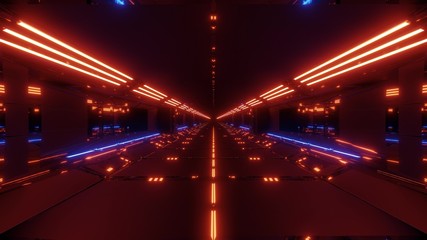 futuristic scifi tunnel corridor with light strokes and reflections 3d rendering background wallpaper