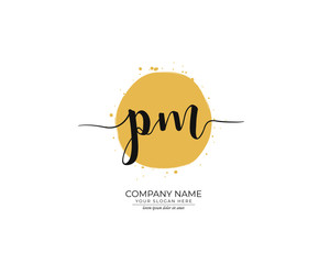 P M PM Initial handwriting logo design. Beautyful design handwritten logo for fashion, team, wedding, luxury logo.