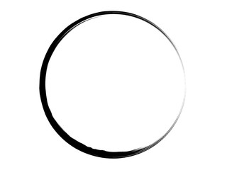 Grunge circle made of black ink.Grunge oval shape made with art brush.Thin circle made of black paint.