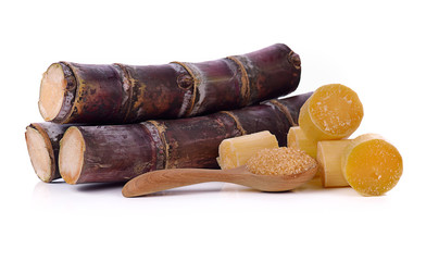Sugar and sugarcane isolated on white background.