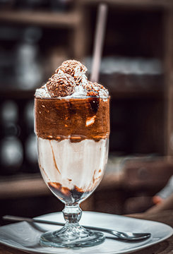 dessert with whipped cream and chocolate