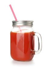 Mason jar of fresh juice isolated on white