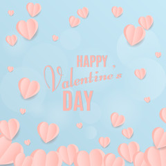 Vector shape confetti splash. Valentine's Day background congratulation card. Paper cut hearts. Card with paper art hearts