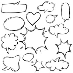 Empty comic bubbles and elements set. Vector illustration. Set of speech bubbles.