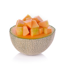 Ripe cantaloupe melon on white background