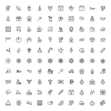 100 New Year thile line icons set. Vector illustrations collection eps10.