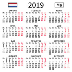 Dutch calendar 2019, Monday