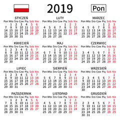 Polish calendar 2019, Monday