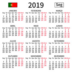 Portuguese calendar 2019, Monday
