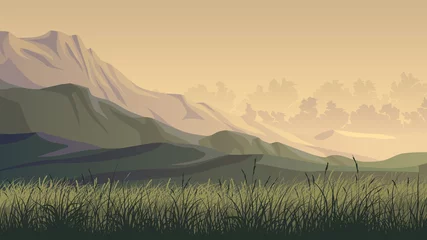 Gordijnen Horizontale afbeelding van heuvels en bergen. © vertyr