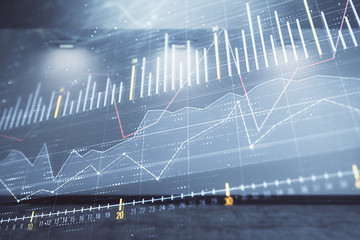 Double exposure of financial graph on empty room interior background. Forex market concept.