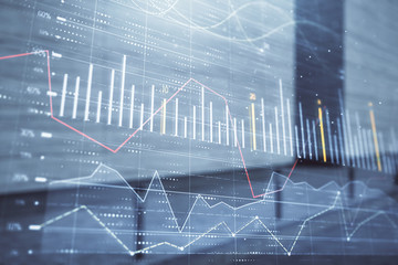 Double exposure of stock market graph on empty exterior background. Concept of analysis