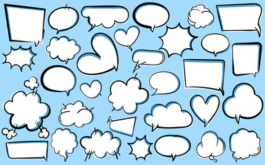 Empty comic bubbles and elements set. Vector illustration. Set of speech bubbles.