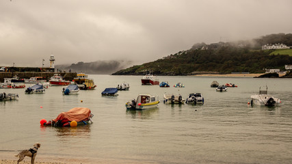 Fototapeta premium Harbour full of small boats in Cornwall UK