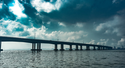 Fototapeta na wymiar A view of the third mainland bridge from the Lagos lagoon