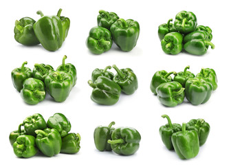 Ripe green bell pepper on white background