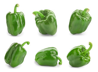 Ripe green bell pepper on white background