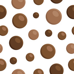 Brown tapioca balls on white background.Vector seamless pattern