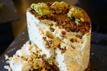 View of halva, a dense sticky confection made with ground sesame seeds
