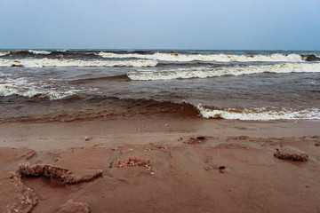 big waves of a winter lake
