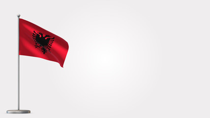 Albania 3D waving flag illustration on Flagpole. Perfect for background with space on the right side.