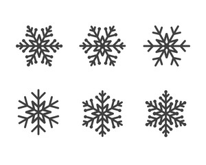 Winter gray christmas frost snowflakes isolated silhouette symbol. Snowflake vector set line icon in black color