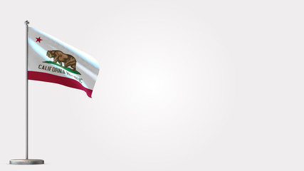 Fototapeta premium California 3D waving flag illustration on Flagpole. Perfect for background with space on the right side.