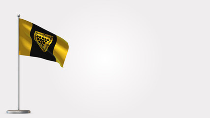 Cornwall Ontario 3D waving flag illustration on Flagpole. Perfect for background with space on the right side.