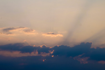 Fototapeta na wymiar Beautiful Sunset Sky with Clouds and Sunlight