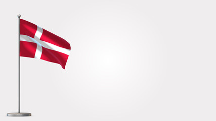 Denmark 3D waving flag illustration on Flagpole. Perfect for background with space on the right side.