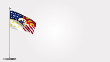 Detroit Michigan 3D waving flag illustration on Flagpole. Perfect for background with space on the right side.