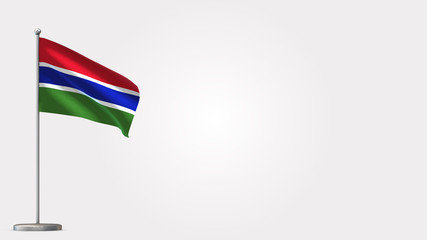 Gambia 3D waving flag illustration on Flagpole. Perfect for background with space on the right side.
