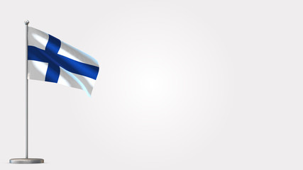 Finland 3D waving flag illustration on Flagpole. Perfect for background with space on the right side.