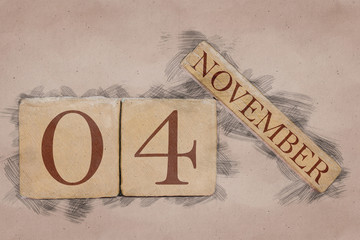 november 4th. Day 4 of month, calendar in handmade sketch style. pastel tone. autumn month, day of the year concept