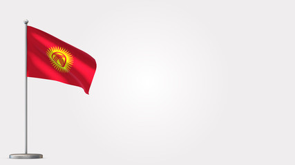 Kyrgyzstan 3D waving flag illustration on Flagpole. Perfect for background with space on the right side.