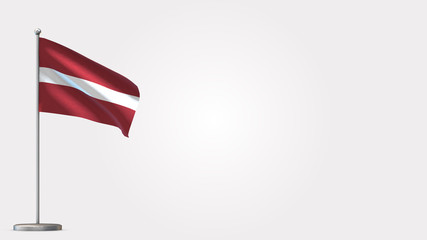 Latvia 3D waving flag illustration on Flagpole. Perfect for background with space on the right side. - obrazy, fototapety, plakaty