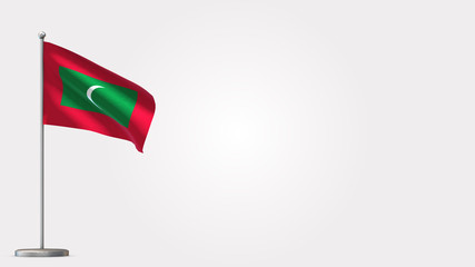 Maldives 3D waving flag illustration on Flagpole. Perfect for background with space on the right side.